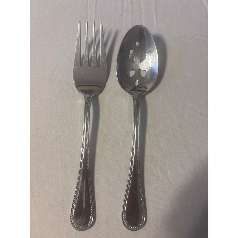 Wallace Serving Set‎ Unisex OS Silver Good 18/10 Stainless Beaded 2pc Fork Spoon